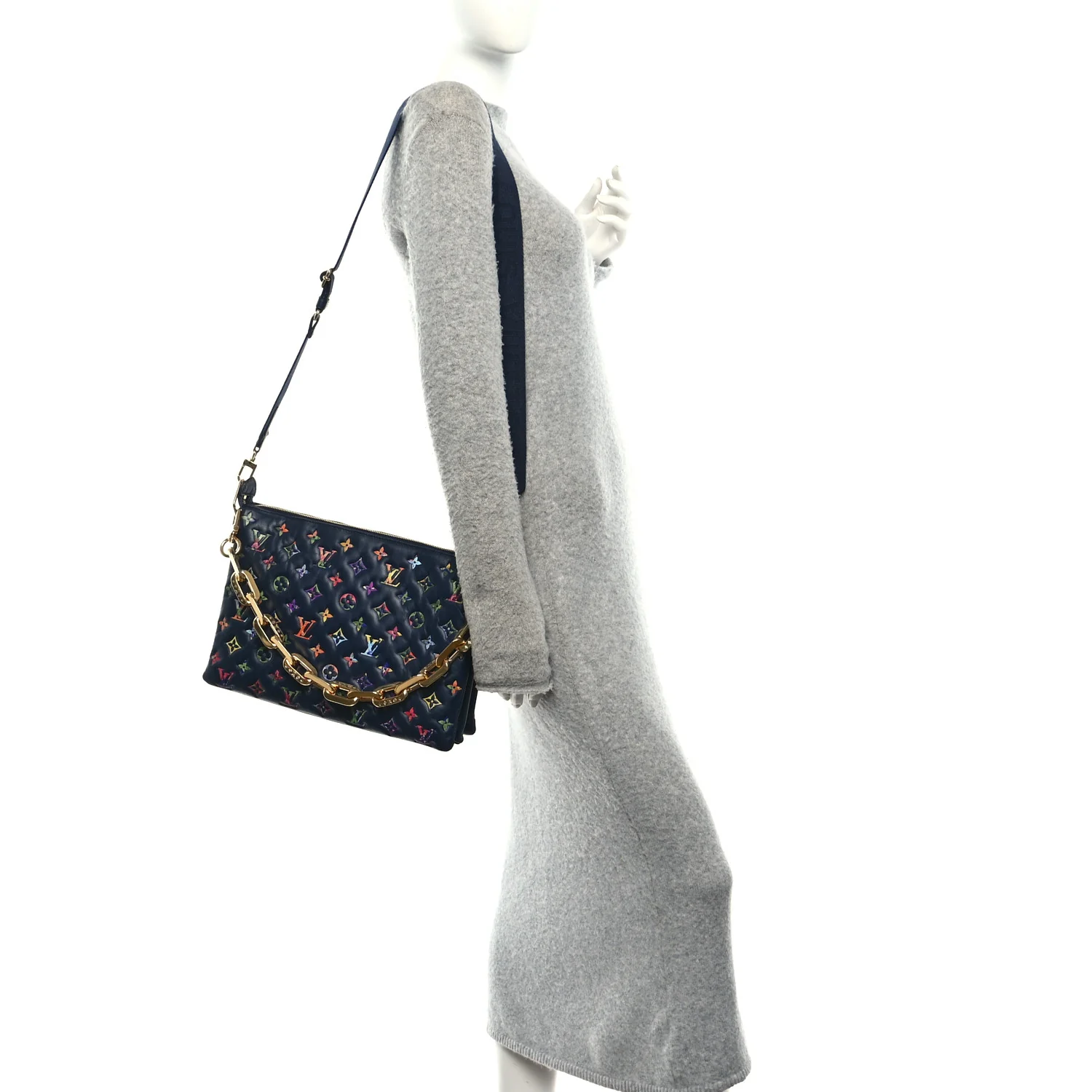 Lambskin Embossed Monogram LV Garden Coussin MM Navy Blue - Image 2