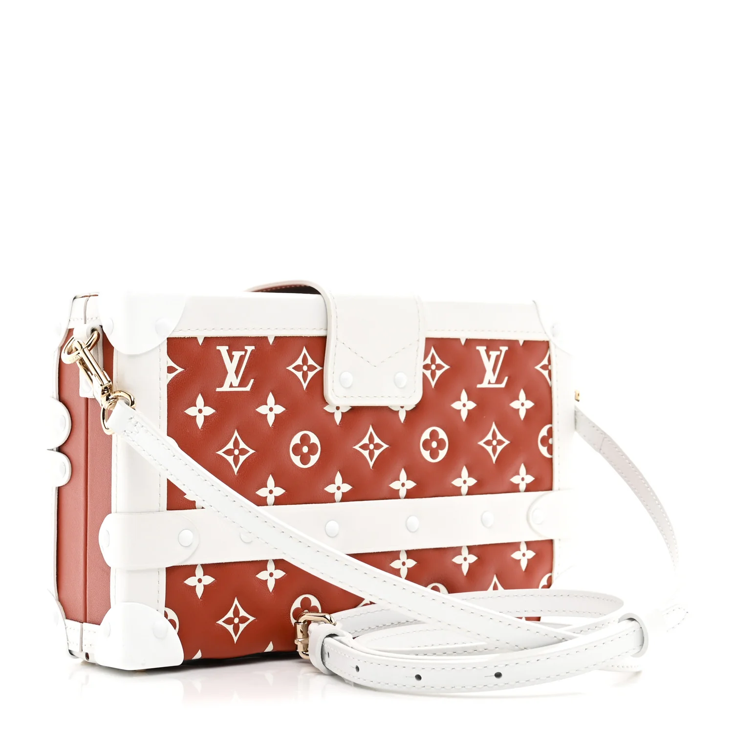Lambskin Embossed Monogram Petite Malle Brown White - Image 2