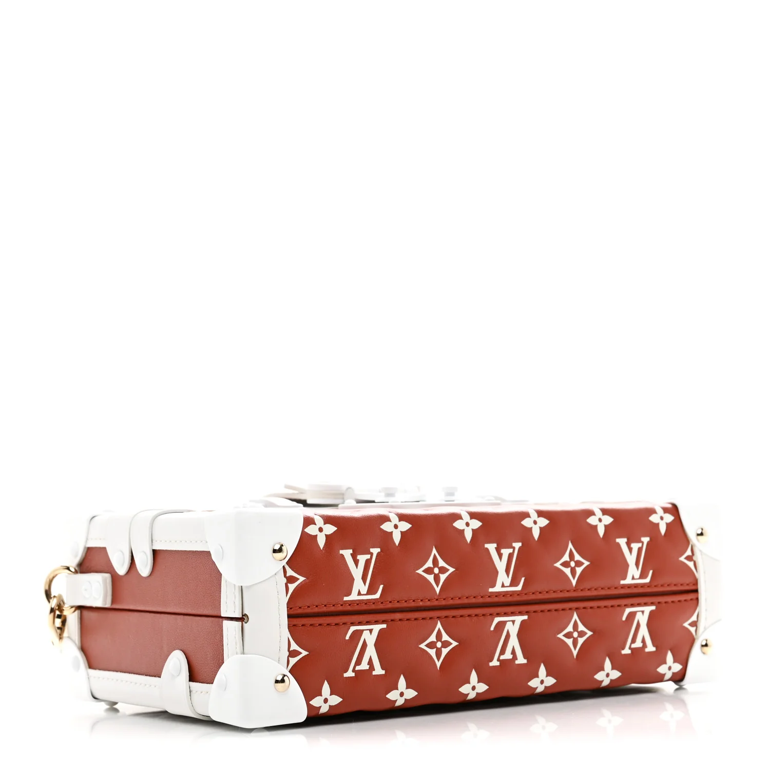 Lambskin Embossed Monogram Petite Malle Brown White - Image 3