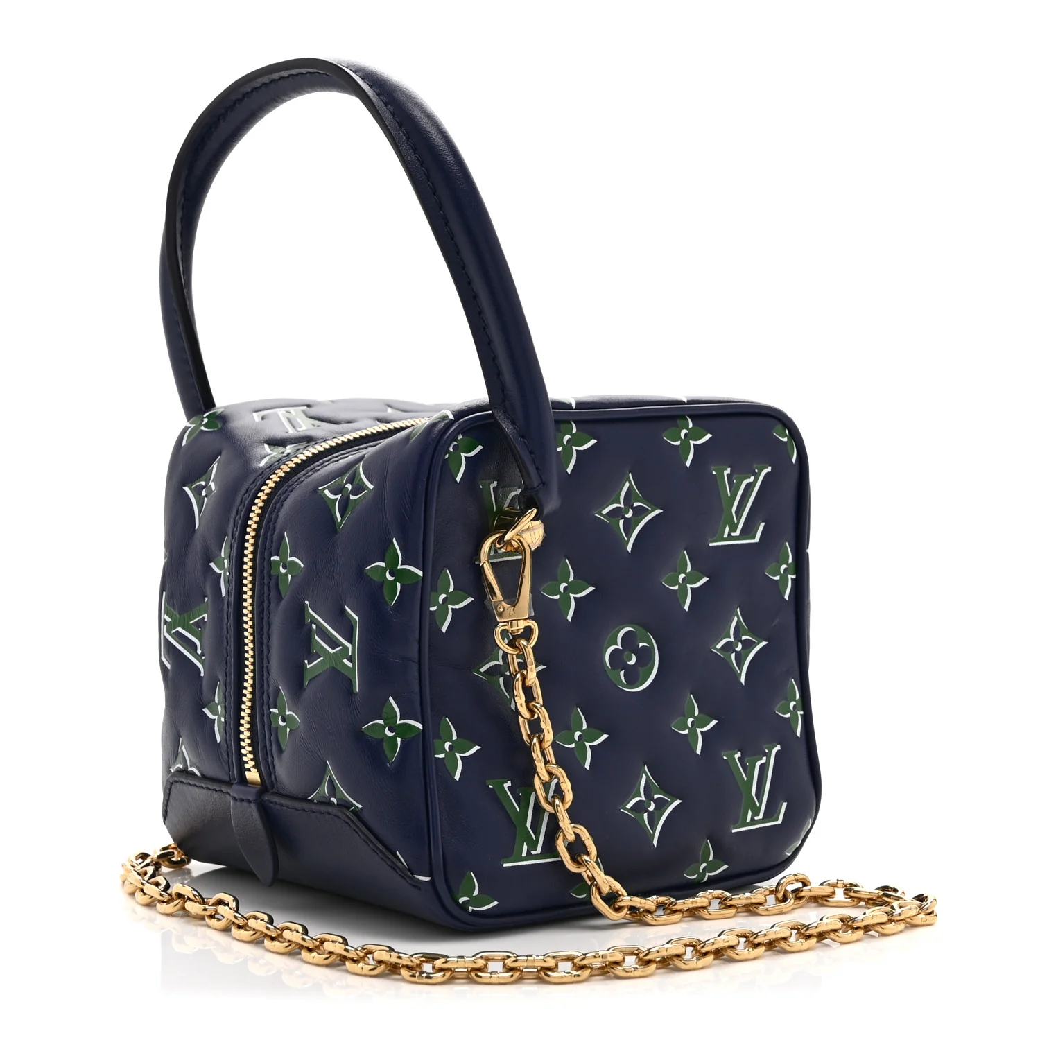 Lambskin Embossed Monogram Square Bag Blue Green - Image 3