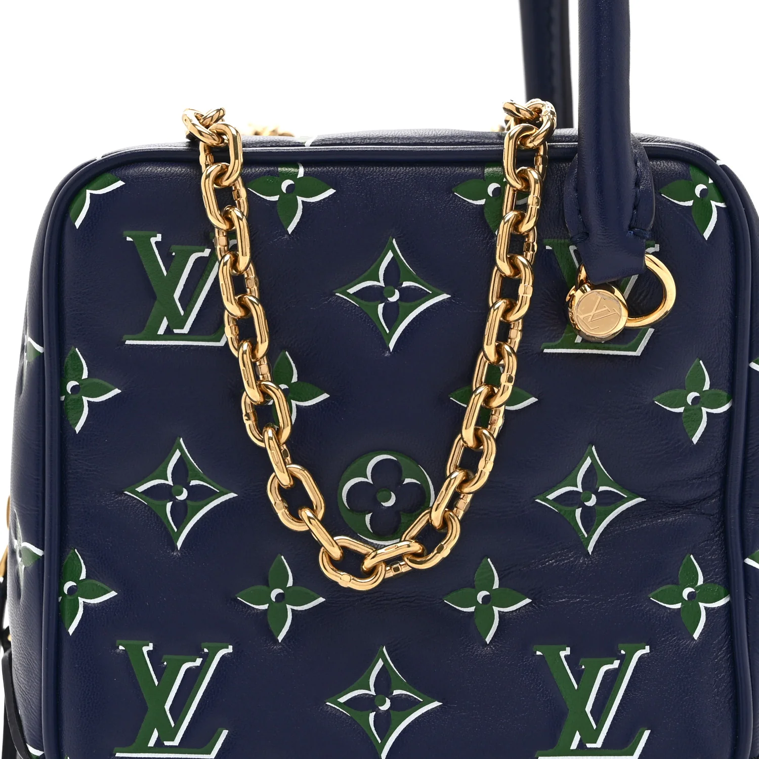 Lambskin Embossed Monogram Square Bag Blue Green - Image 7