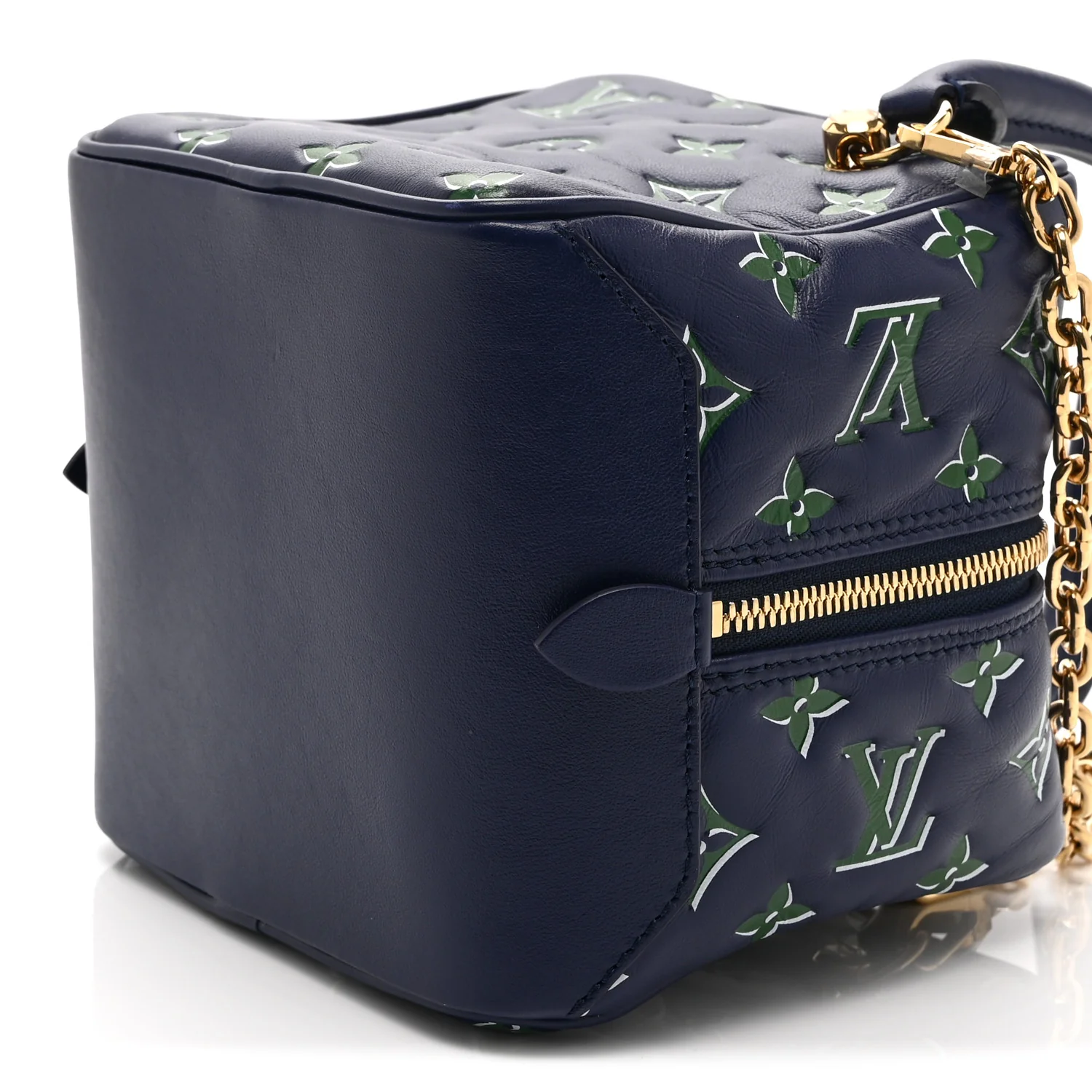 Lambskin Embossed Monogram Square Bag Blue Green - Image 9