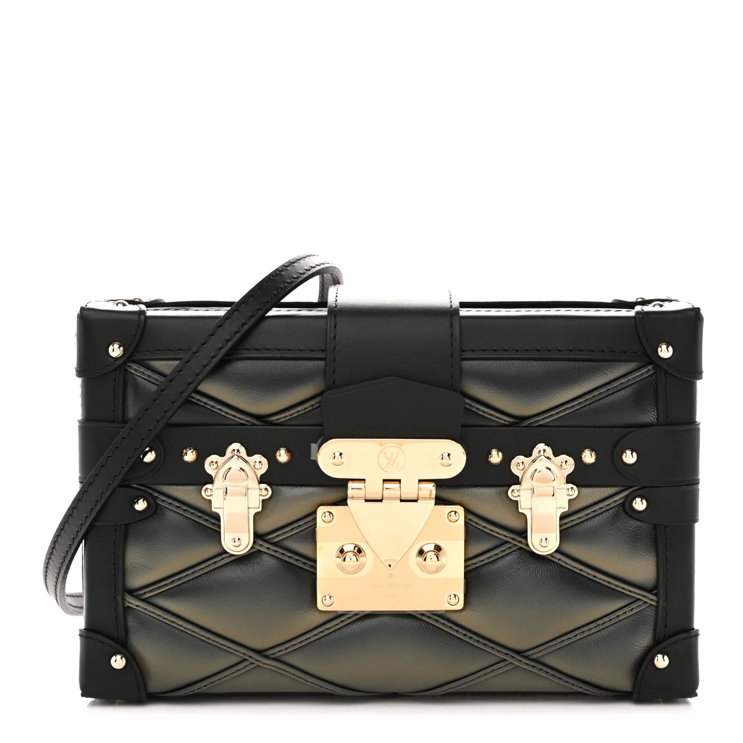 Lambskin Malletage Petite Malle Black Beige