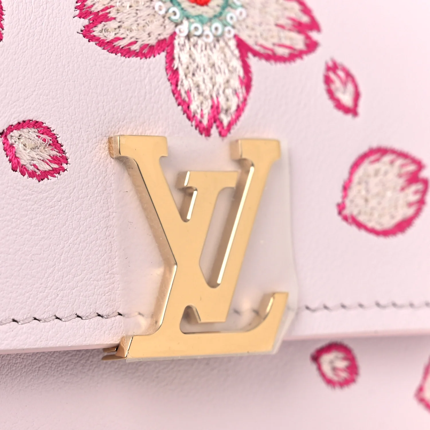 LV X TM Lambskin Embroidered Cherry Blossom Capucines Compact Wallet Pink - Image 7