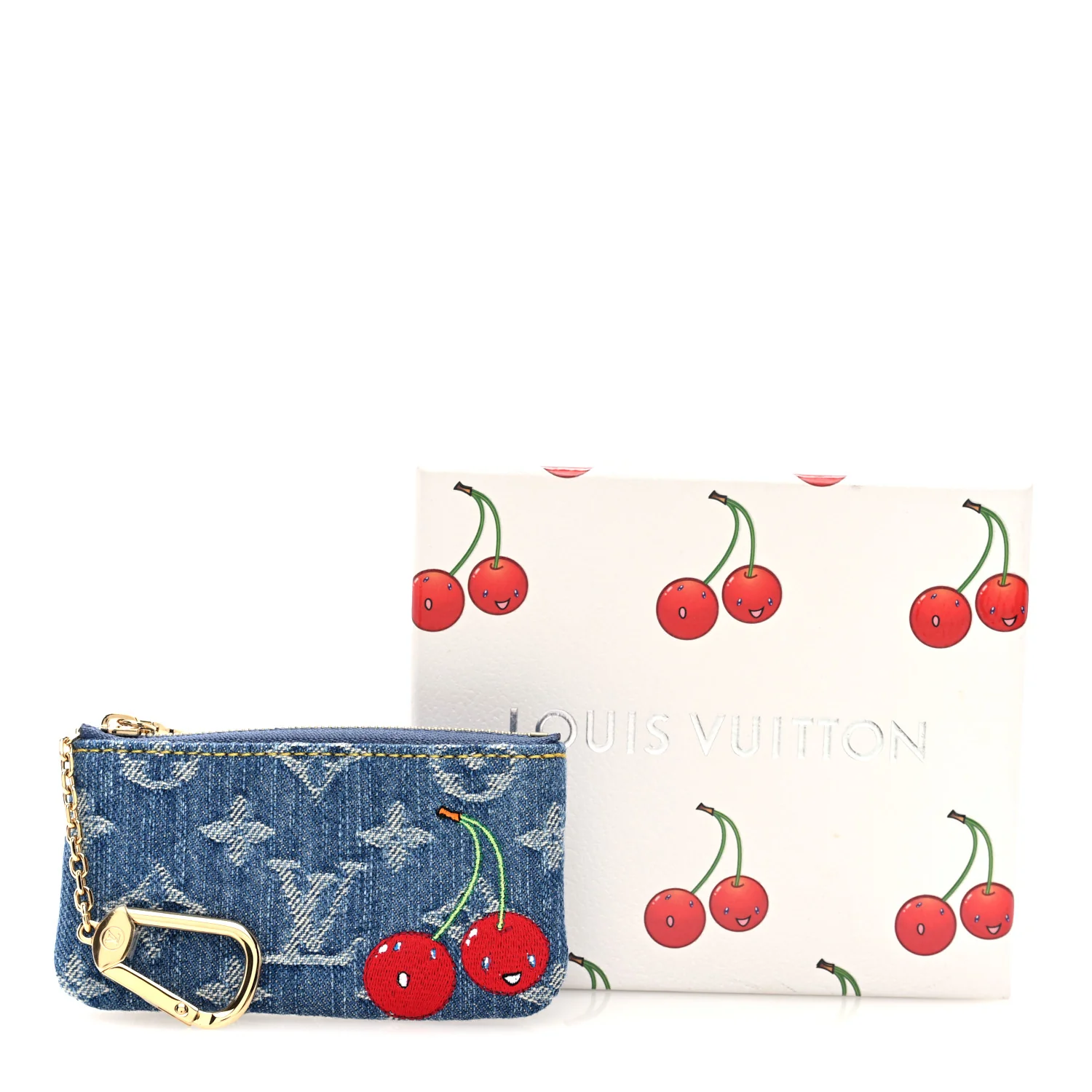 LV X TM Monogram Denim Cerises Key Pouch Blue - Image 7