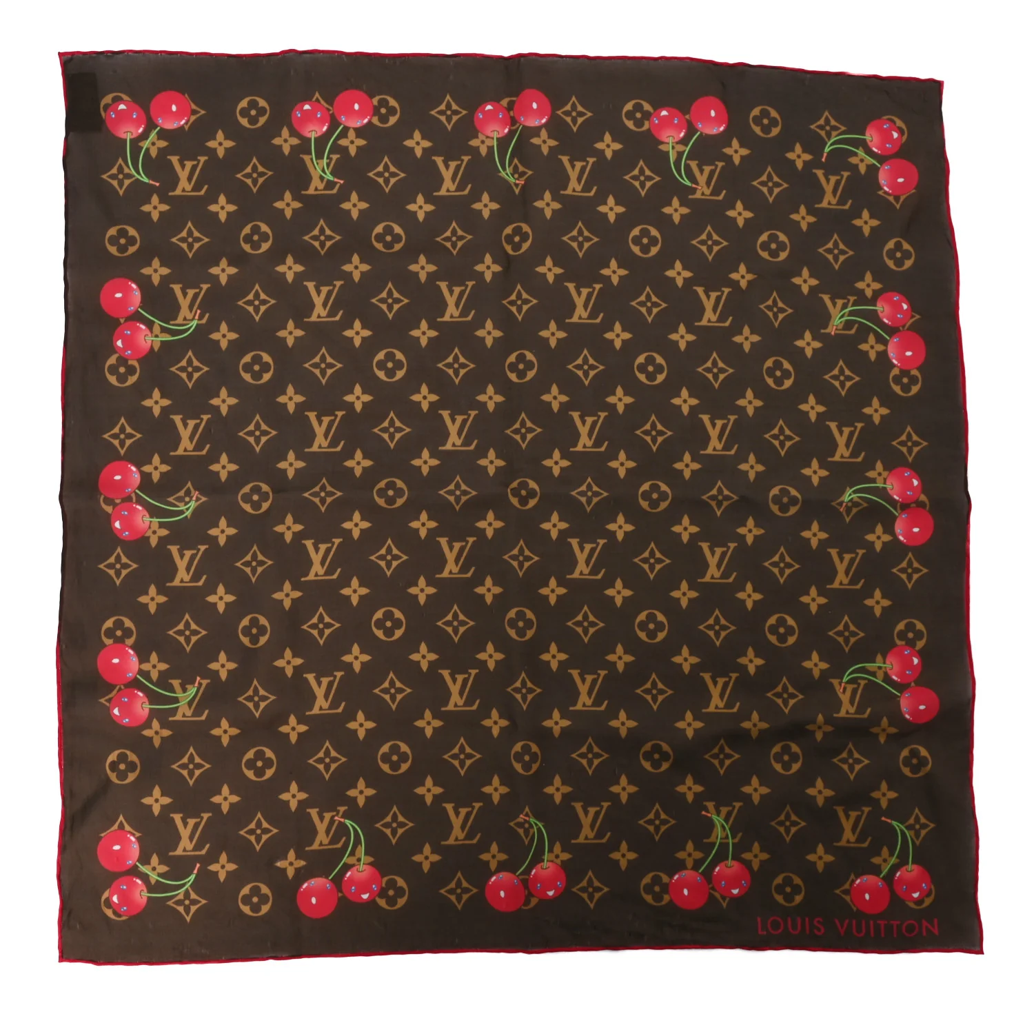 LV X TM Silk Cotton Monogram Cerises Square Scarf 55 Brown
