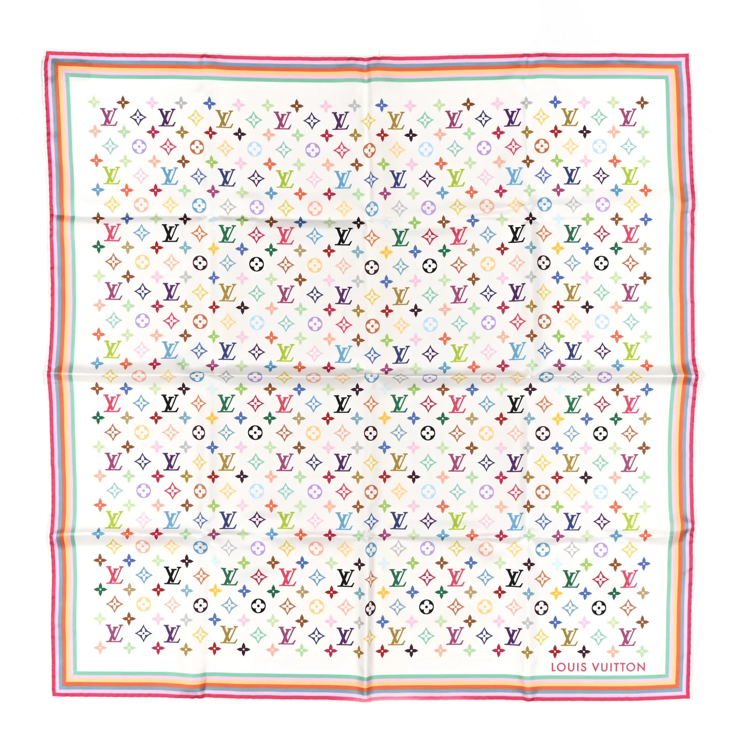 LV X TM Silk Monogram Multicolor Square Scarf 90 White