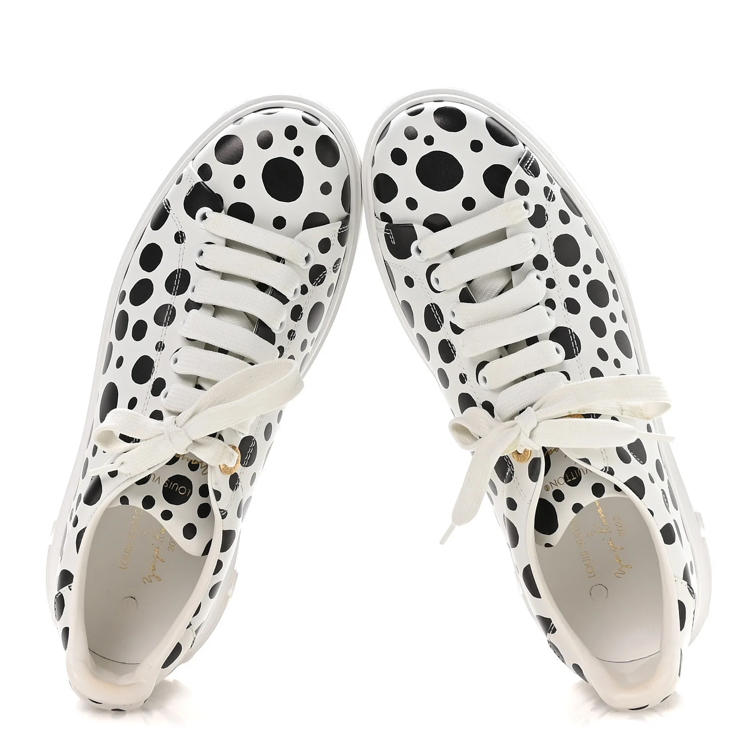LV X YK Calfskin Printed Infinity Dots Time Out Sneakers 38.5 White - Image 2