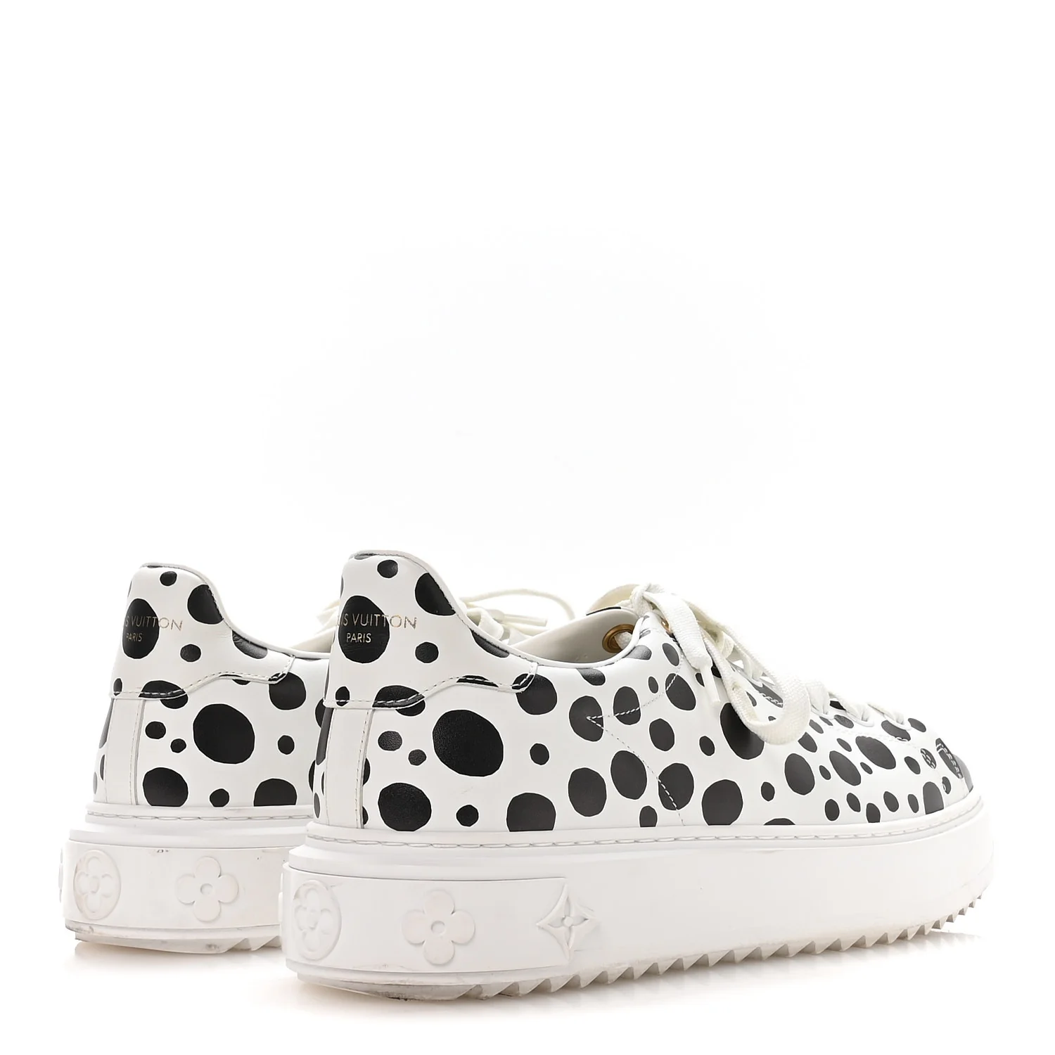 LV X YK Calfskin Printed Infinity Dots Time Out Sneakers 38.5 White - Image 5
