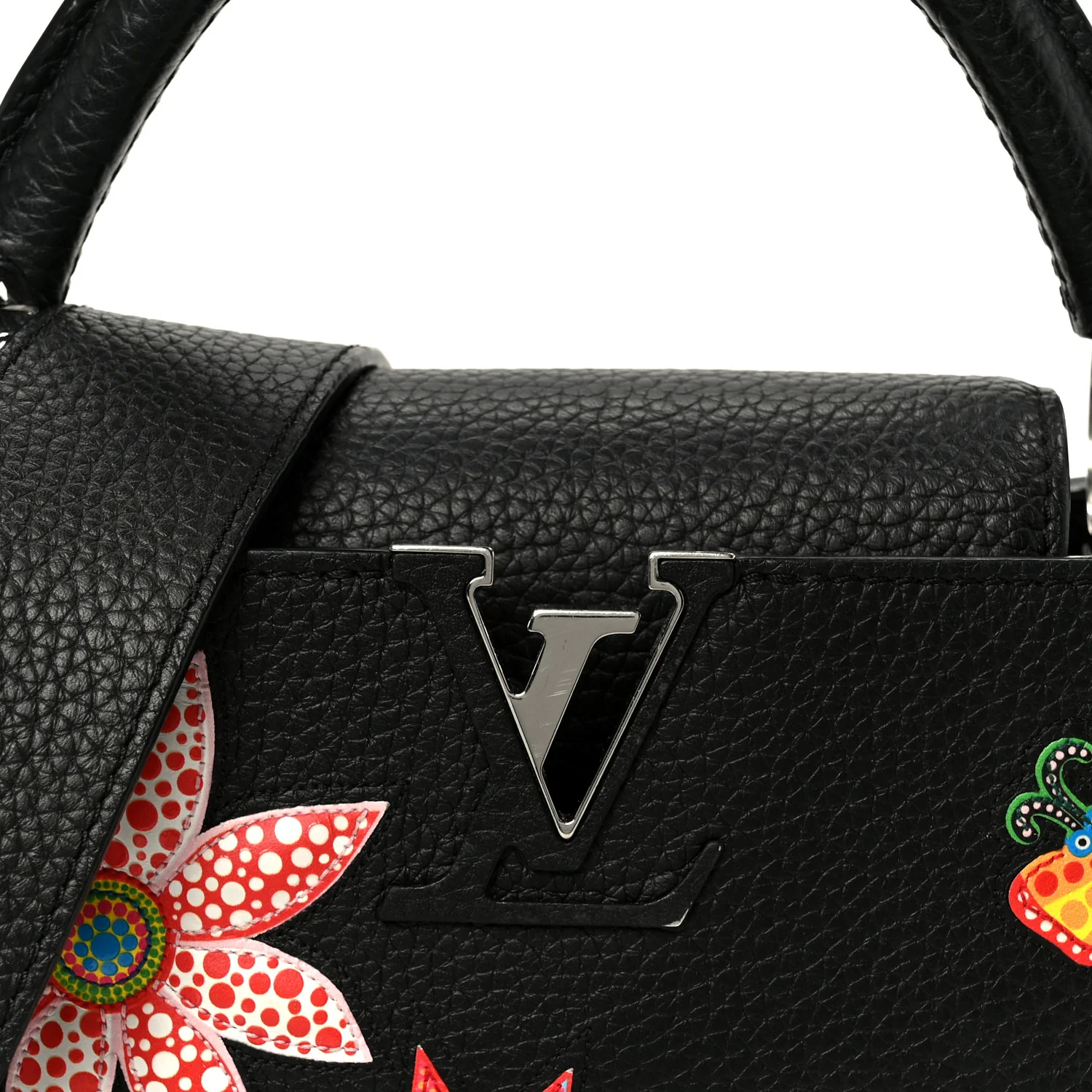 LV X YK Taurillon Inlaid Kusama Flowers Capucines BB Black - Image 6