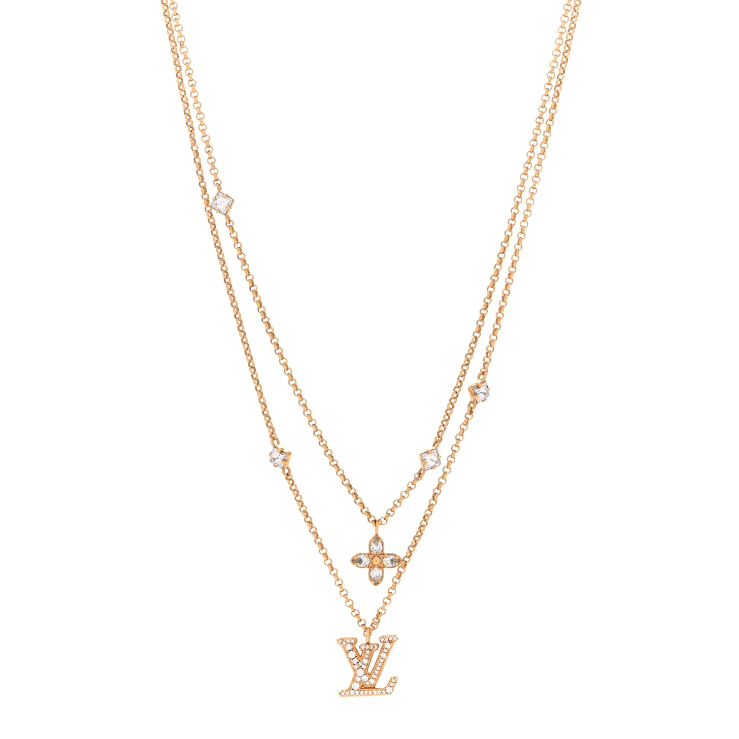 Metal Crystal Lady LV Necklace Gold