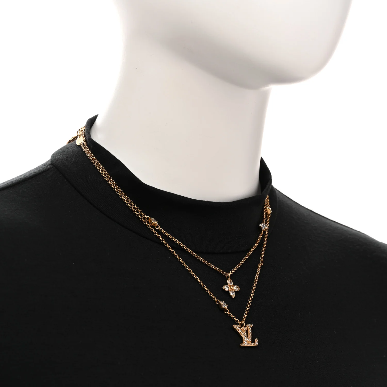 Metal Crystal Lady LV Necklace Gold - Image 2