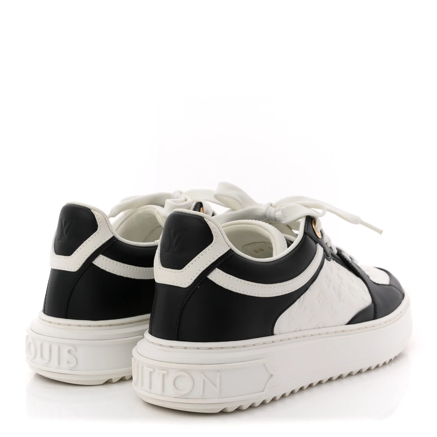 Monogram Embossed Calfskin Time Out Sneakers 38 White Black - Image 5
