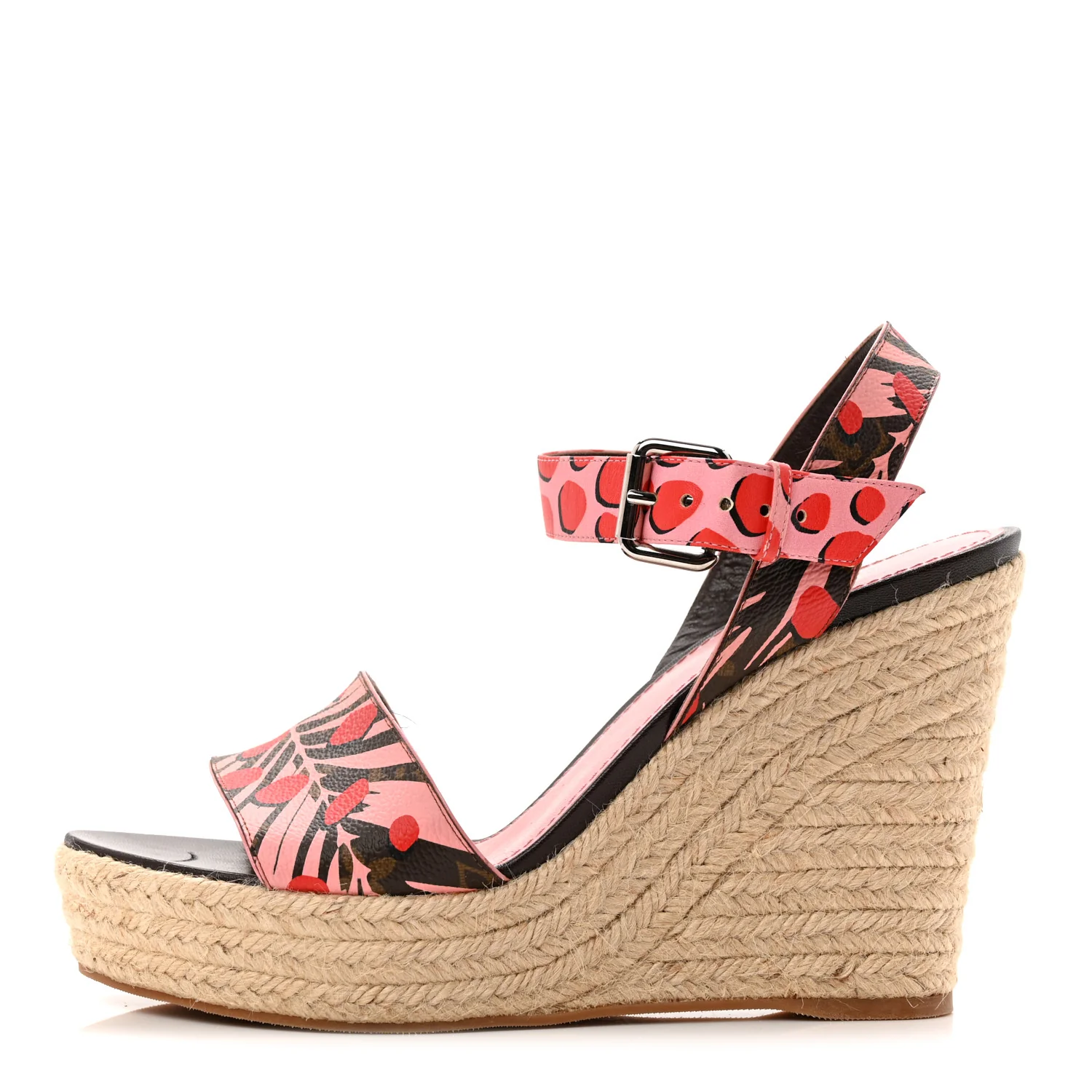 Monogram Jungle Dots Espadrille Wedge Sandals 39.5 Sugar Pink Poppy