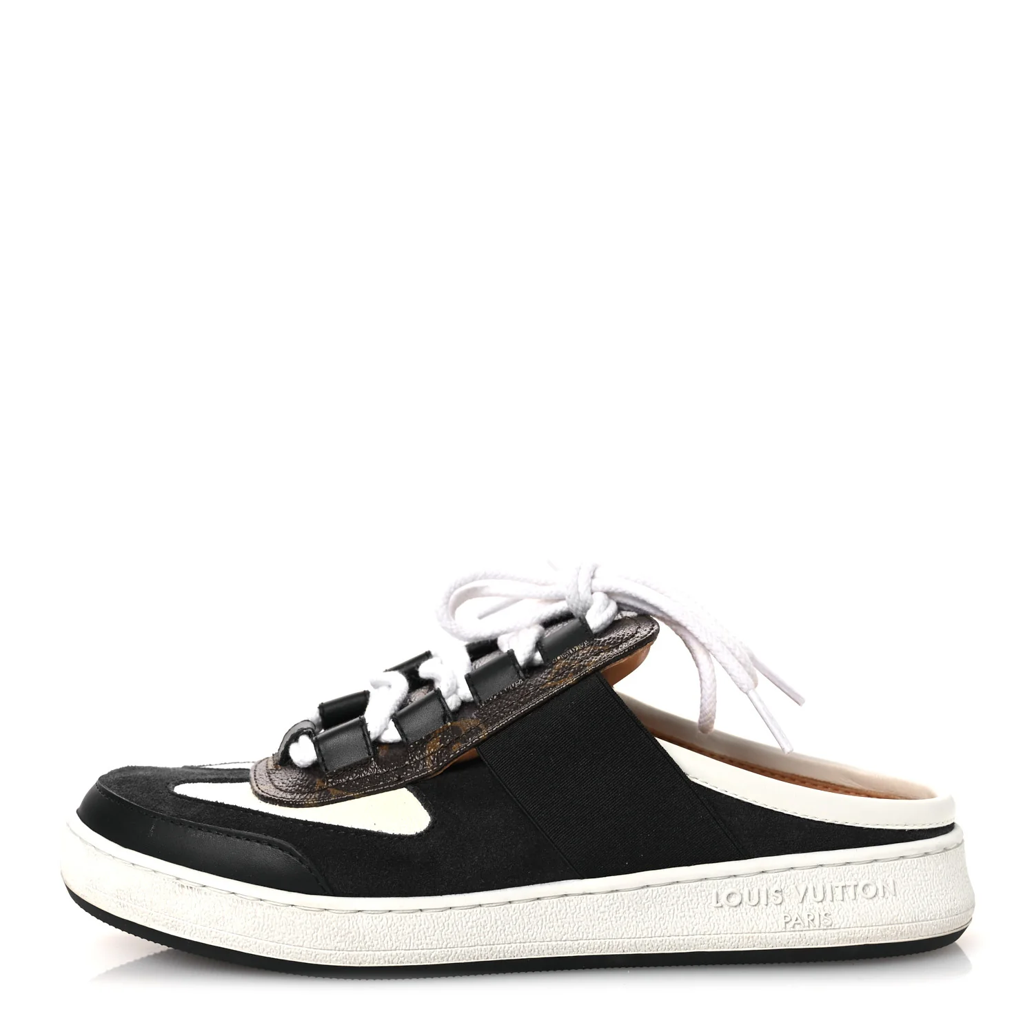 Monogram Suede Calfskin Lous Open Back Sneakers 37.5 Black