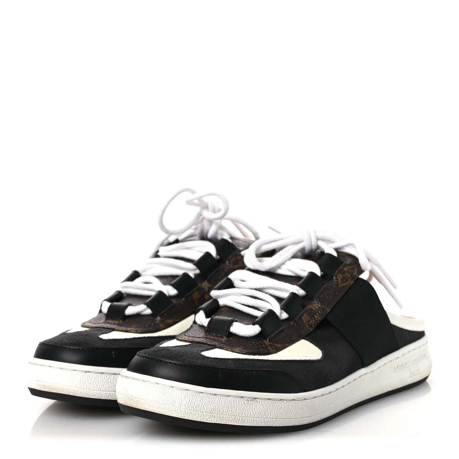 Monogram Suede Calfskin Lous Open Back Sneakers 37.5 Black - Image 4