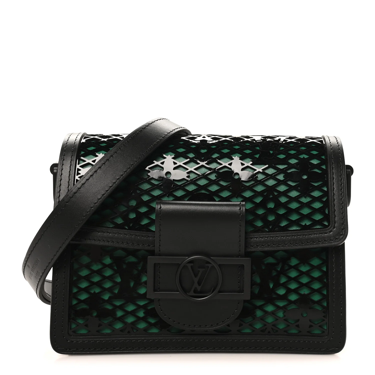 Patent Calfskin Monogram Lace Dauphine Mini Emerald Green