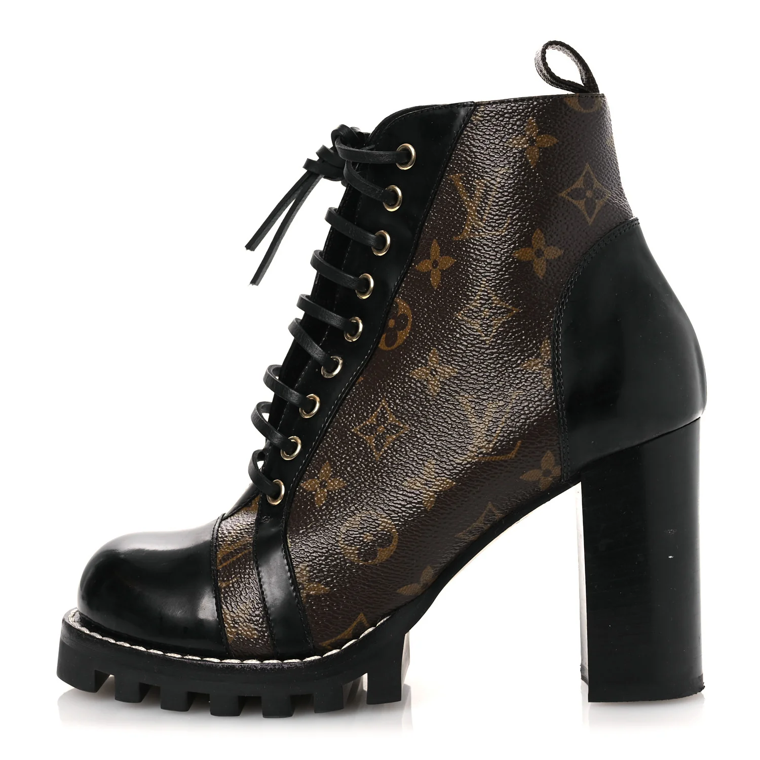 Patent Calfskin Monogram Star Trail Ankle Boots 40 Black