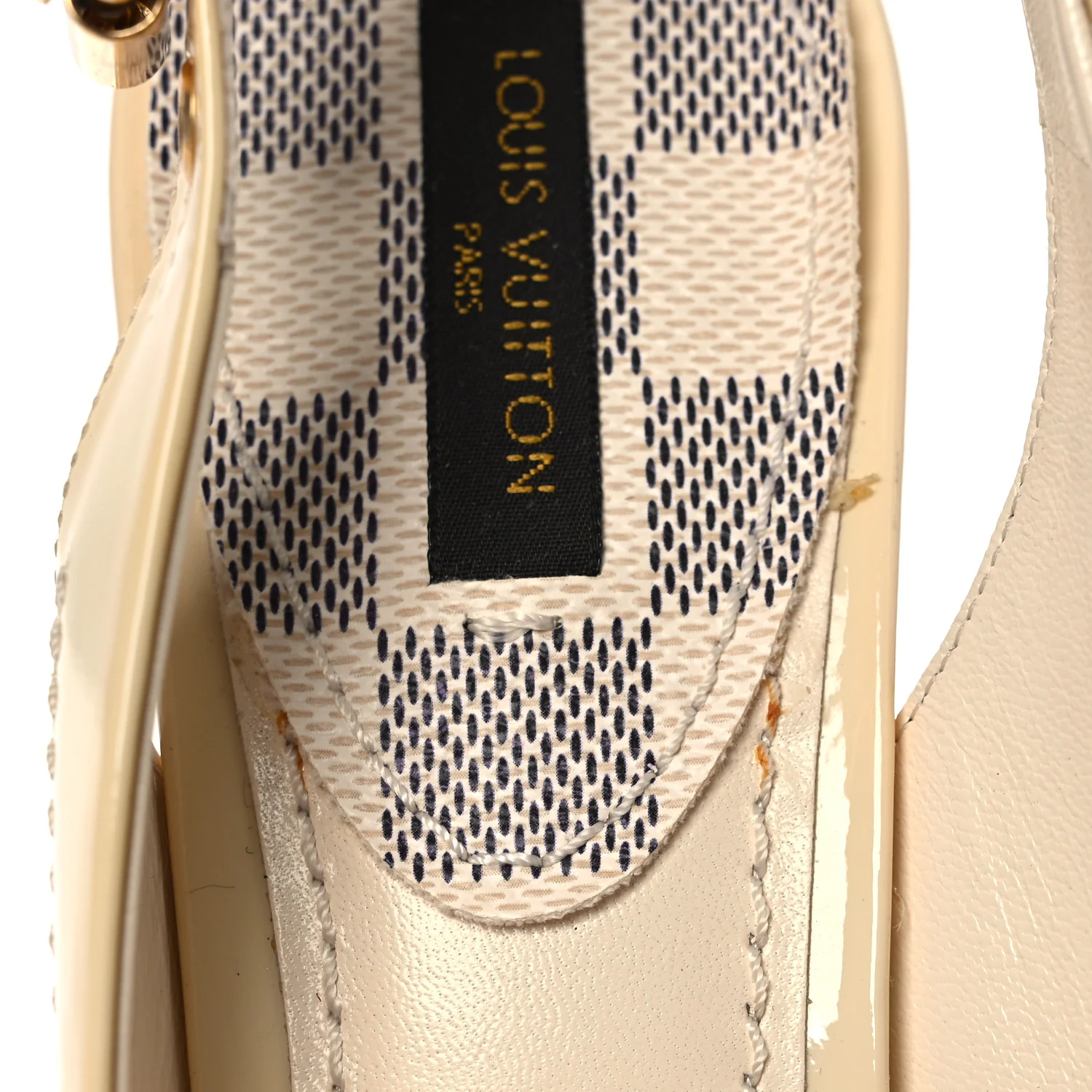 Patent Damier Azur Saint Honore Slingback Heels 37.5 Ivory - Image 11