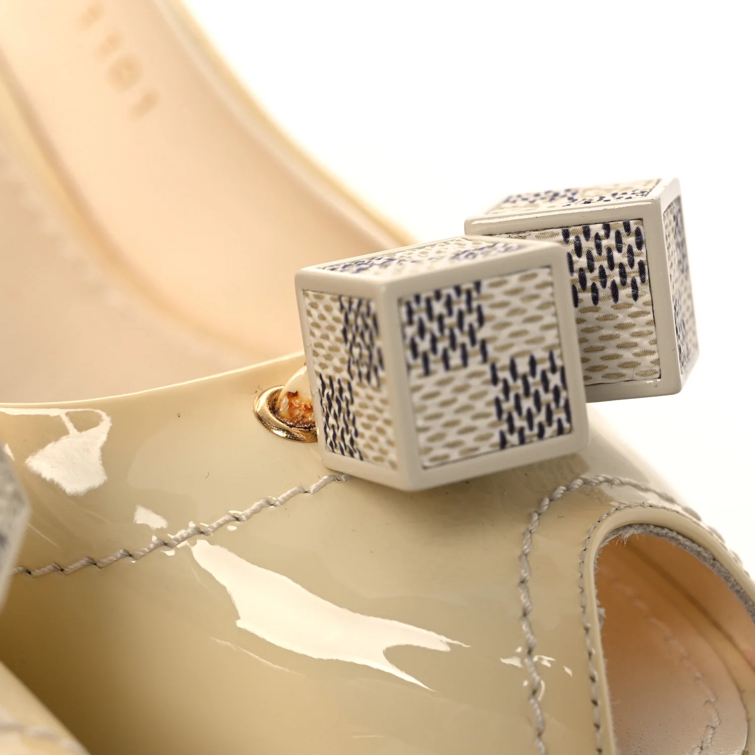 Patent Damier Azur Saint Honore Slingback Heels 37.5 Ivory - Image 12