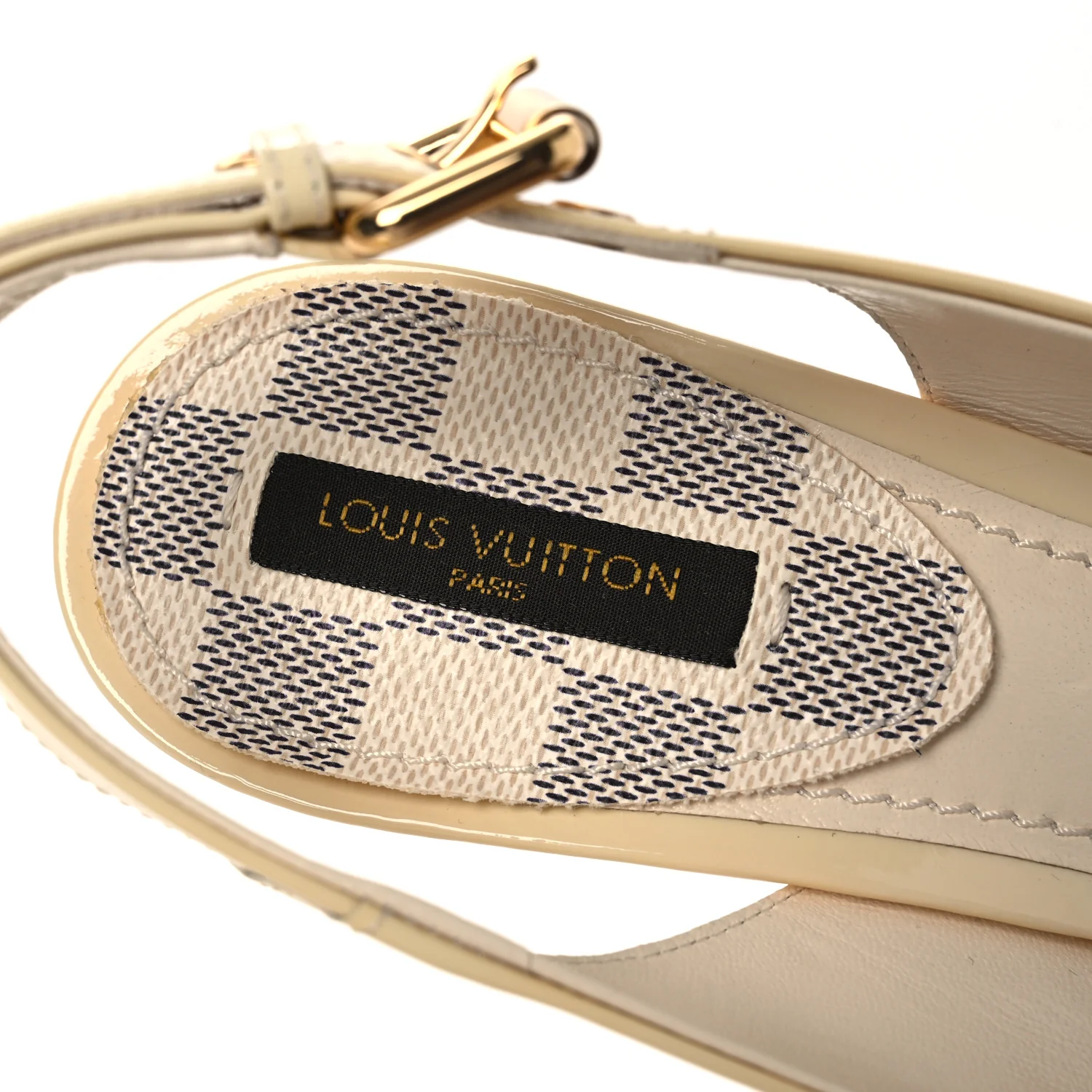 Patent Damier Azur Saint Honore Slingback Heels 37.5 Ivory - Image 9