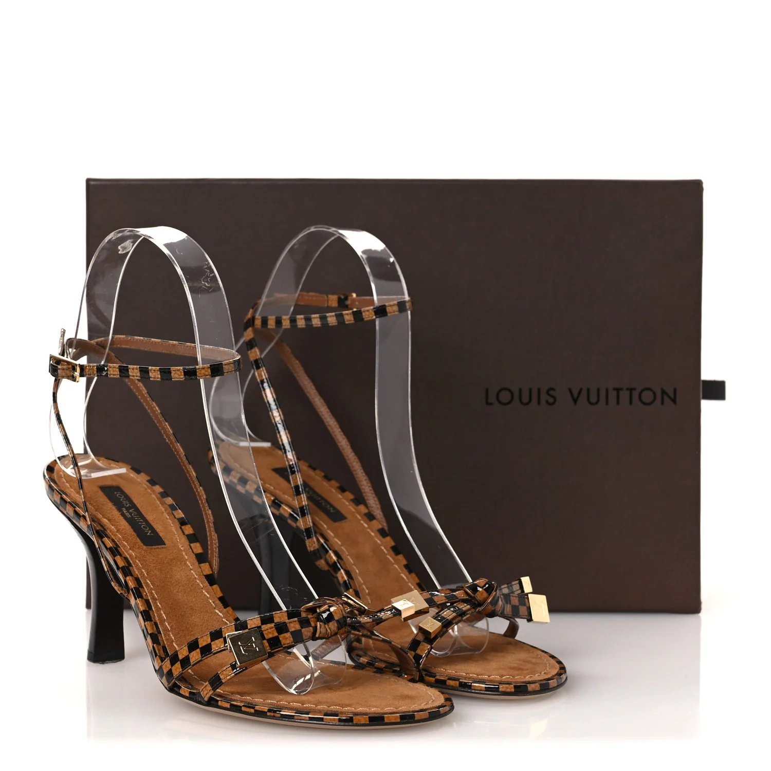Patent Suede Damier Bow Ankle Wrap Sandals 36 - Image 11