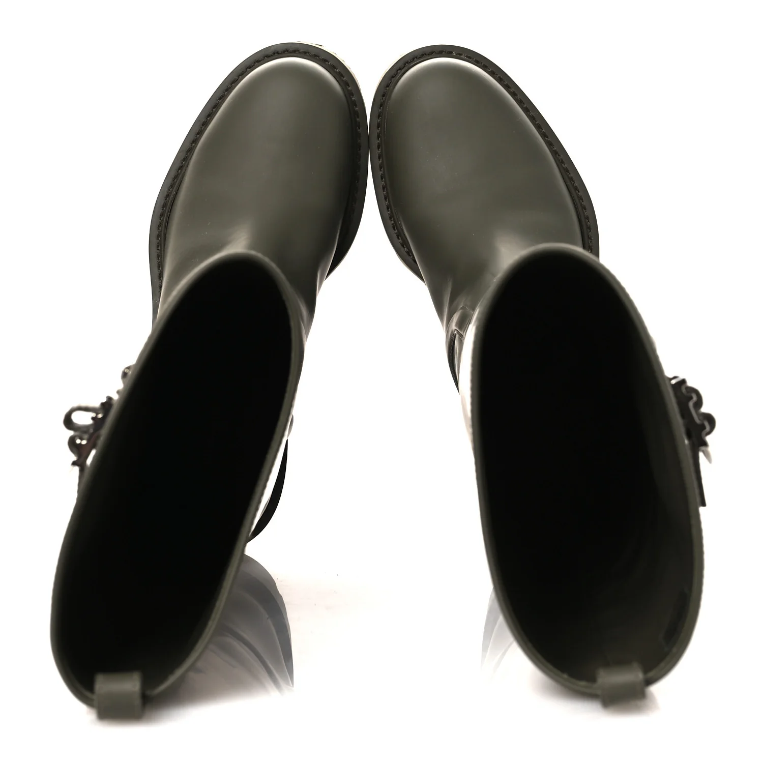 Rubber Calfskin Territory Flat High Boots 36 Khaki - Image 2