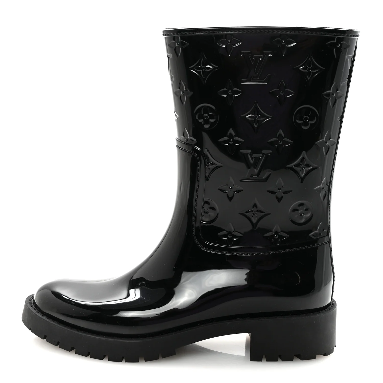 Rubber Embossed Monogram Drops Flat Half Boots 41 Black