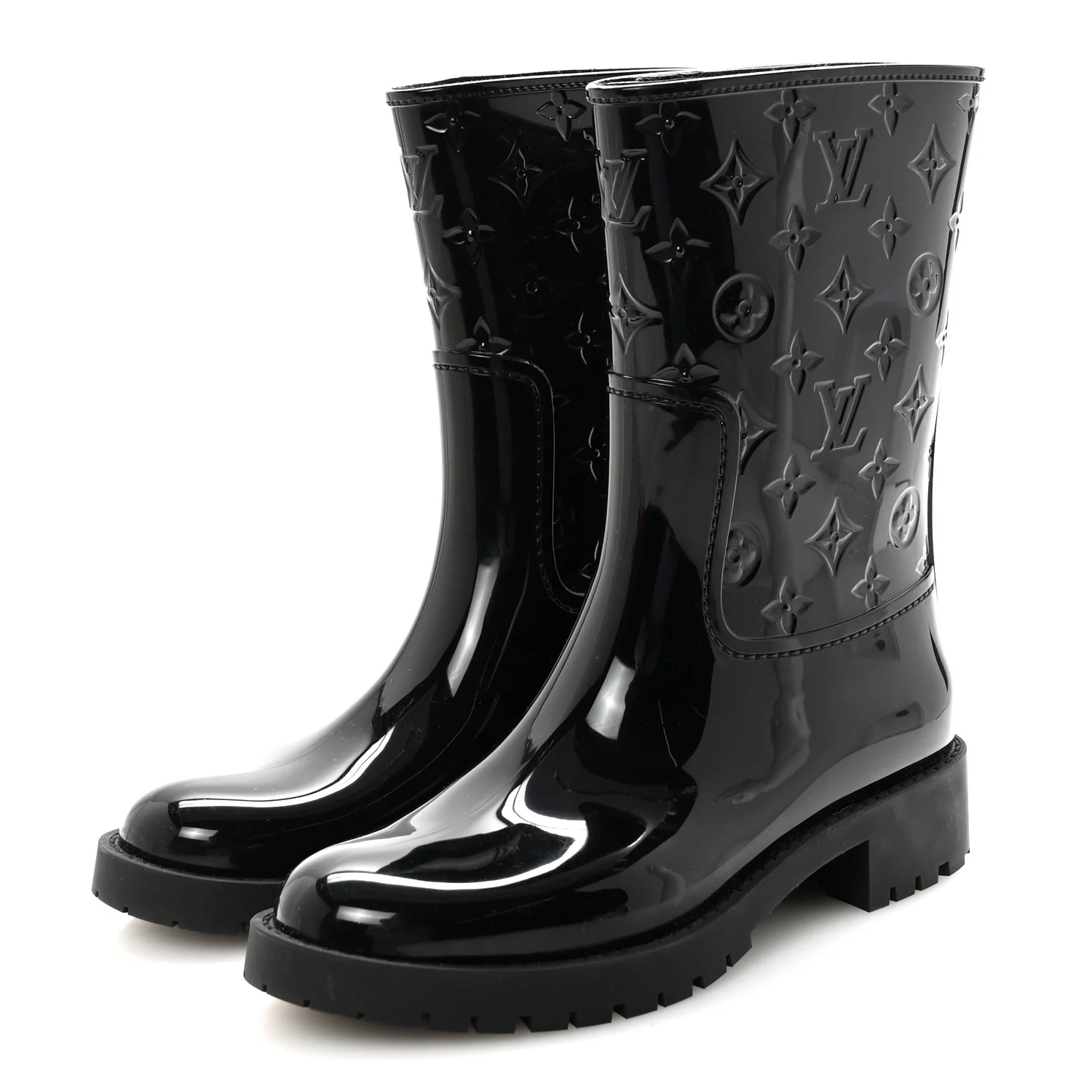 Rubber Embossed Monogram Drops Flat Half Boots 41 Black - Image 4