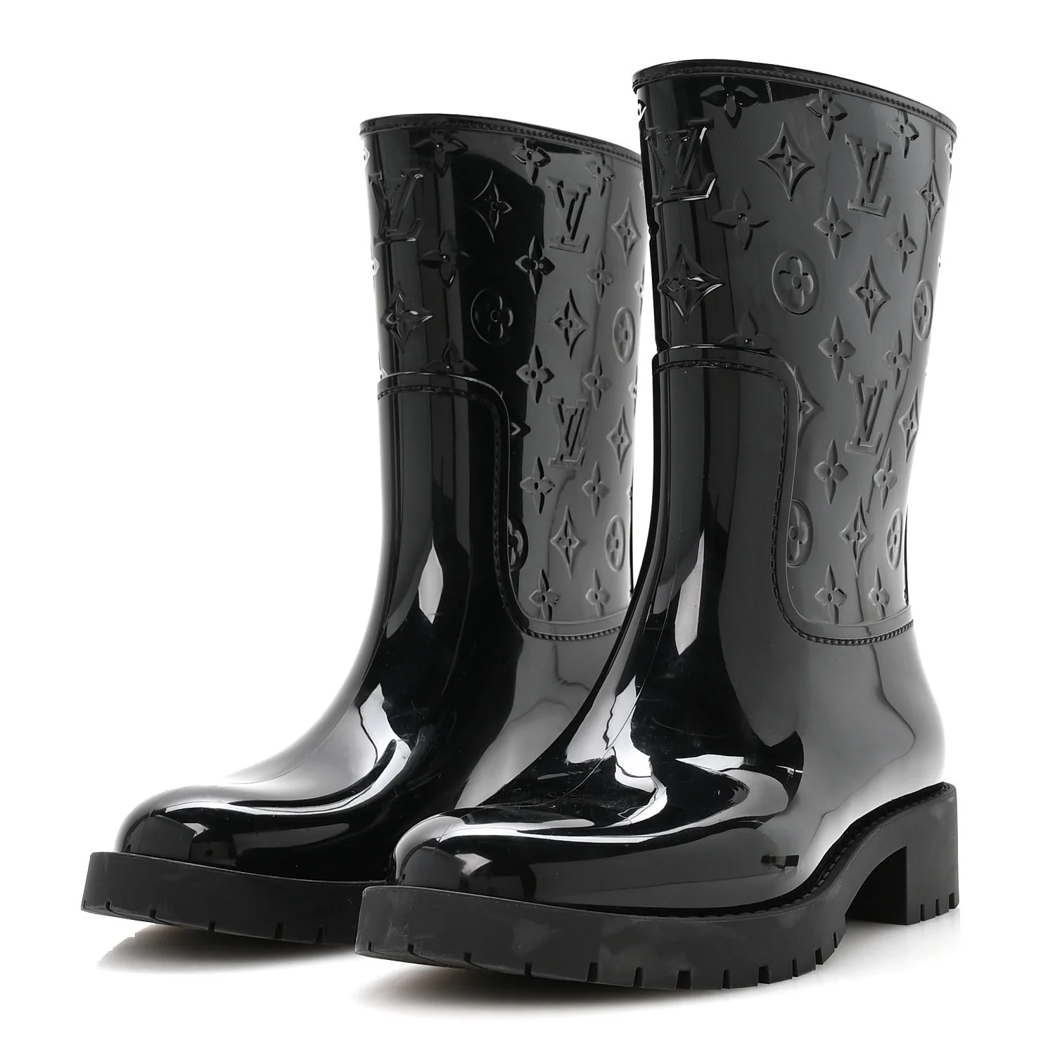 Rubber Embossed Monogram Splash Rain Short Boots 39 Black - Image 4