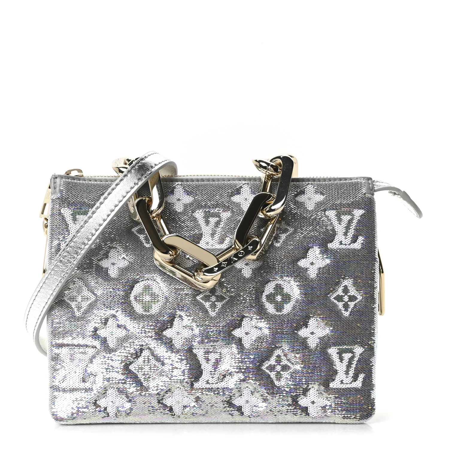 Satin Sequin Embroidered Monogram Coussin BB Silver
