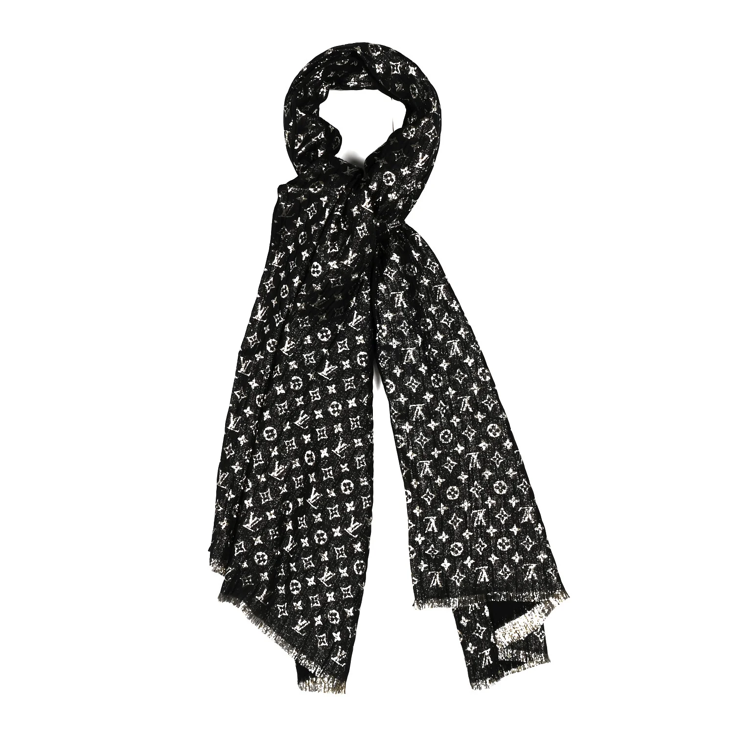 Silk Monogram So Glitter Stole Black