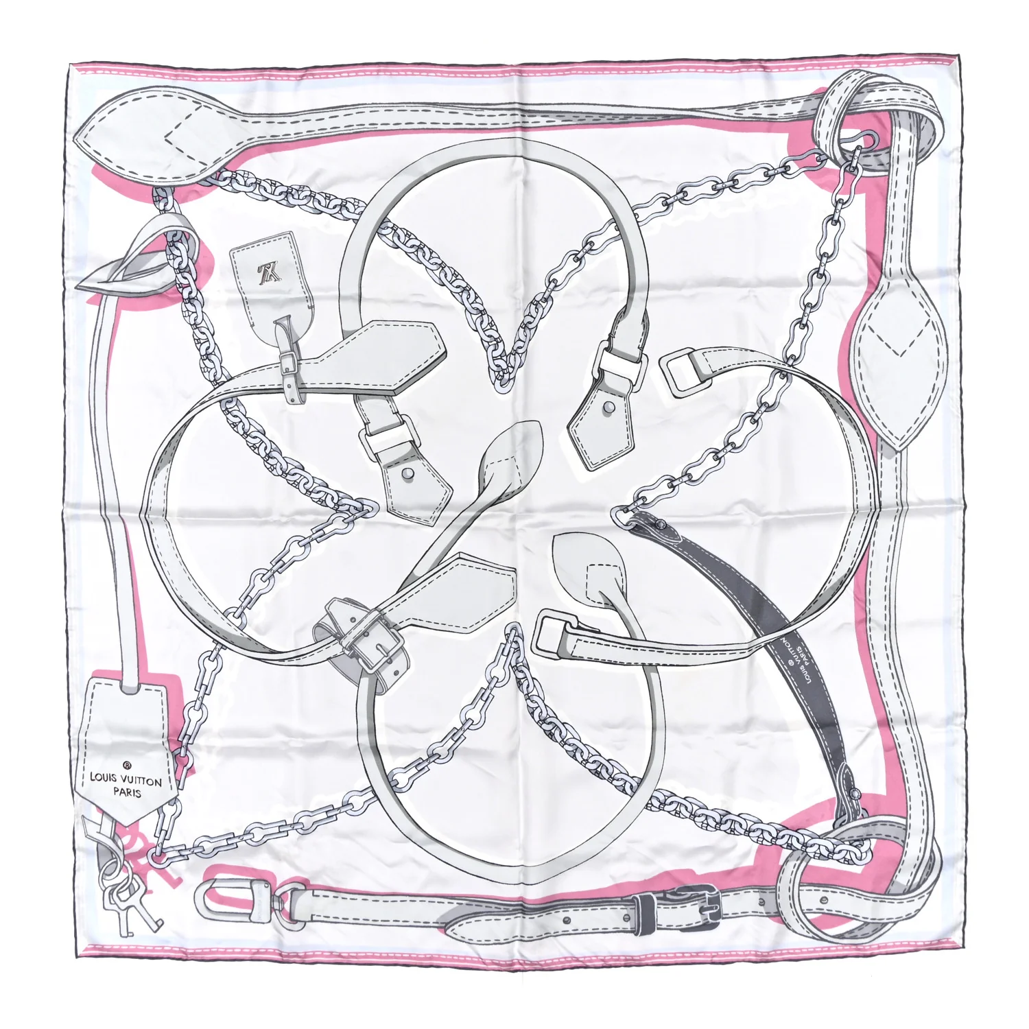 Silk Square Handle Me Scarf Grey Pink