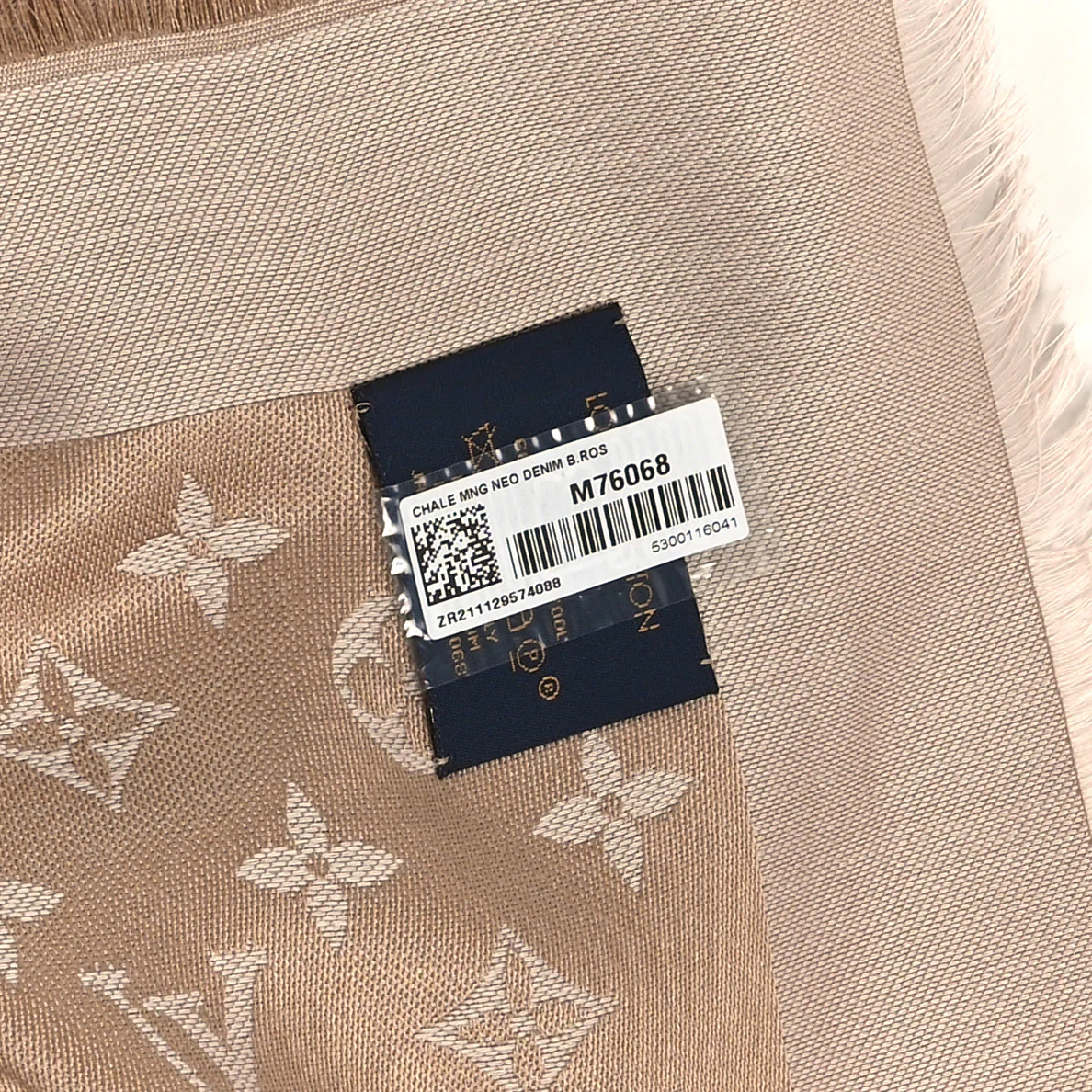 Silk Wool Monogram Denim Shawl Beige Rose - Image 5