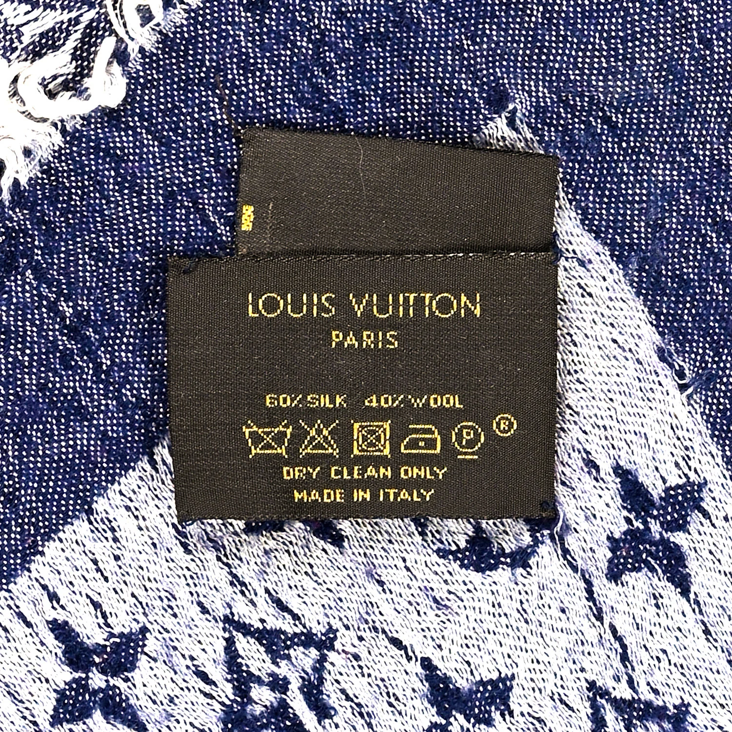 Silk Wool Monogram Denim Shawl Blue - Image 3