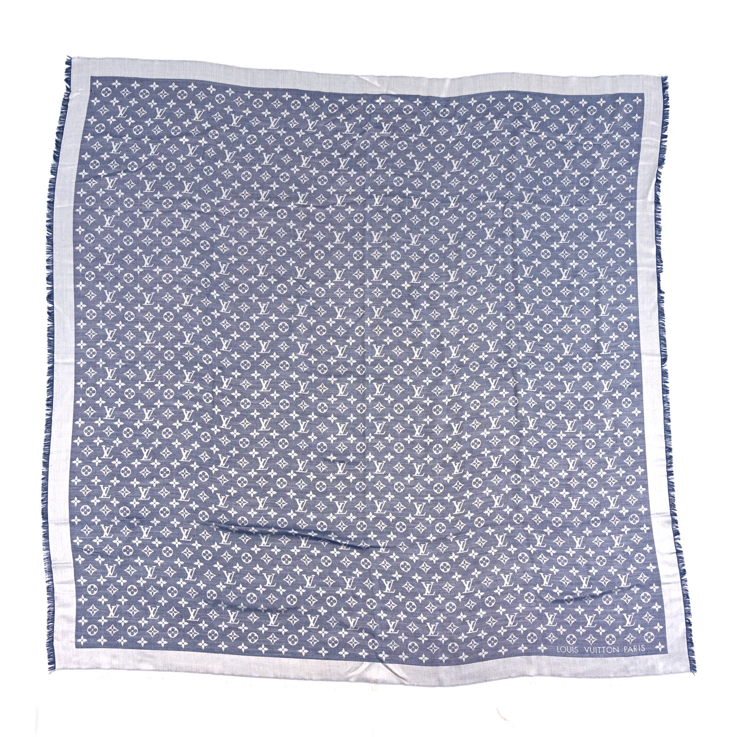 Silk Wool Monogram Denim Shawl Blue - Image 2