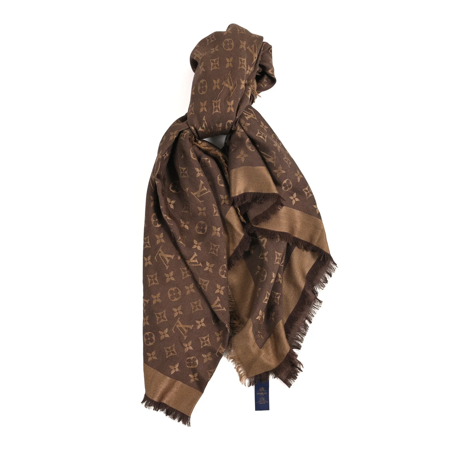Silk Wool Monogram Denim Shawl Chocolate - Image 2