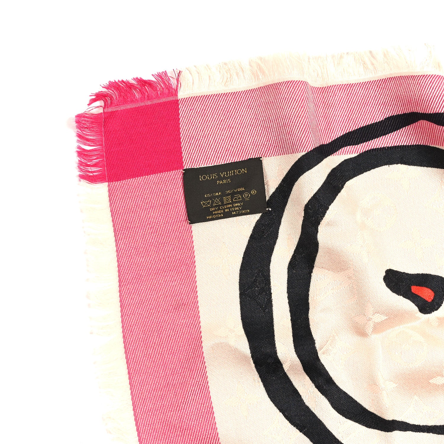 Silk Wool Monogram Shawl Pink Blue - Image 3