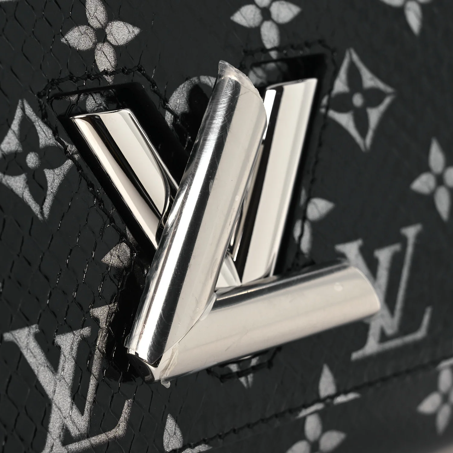 Snakeskin Monogram Twist Shoulder Bag PM Black - Image 11