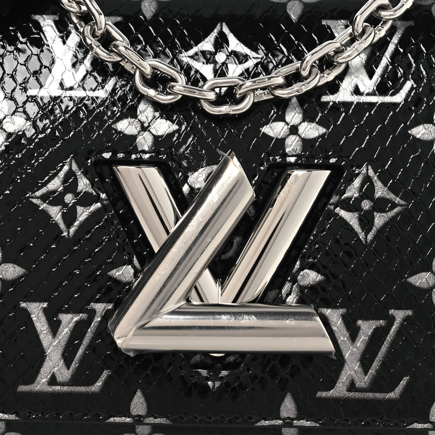 Snakeskin Monogram Twist Shoulder Bag PM Black - Image 8