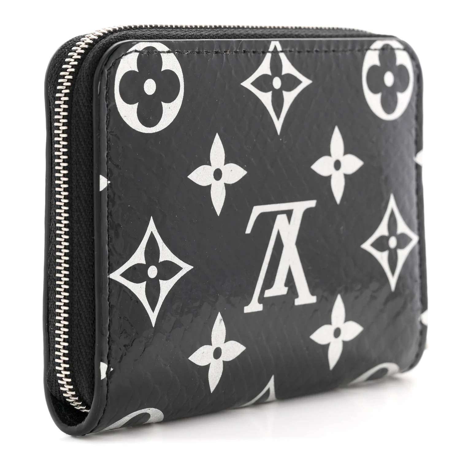Snakeskin Monogram Zippy Padlock Coin Purse Black - Image 3