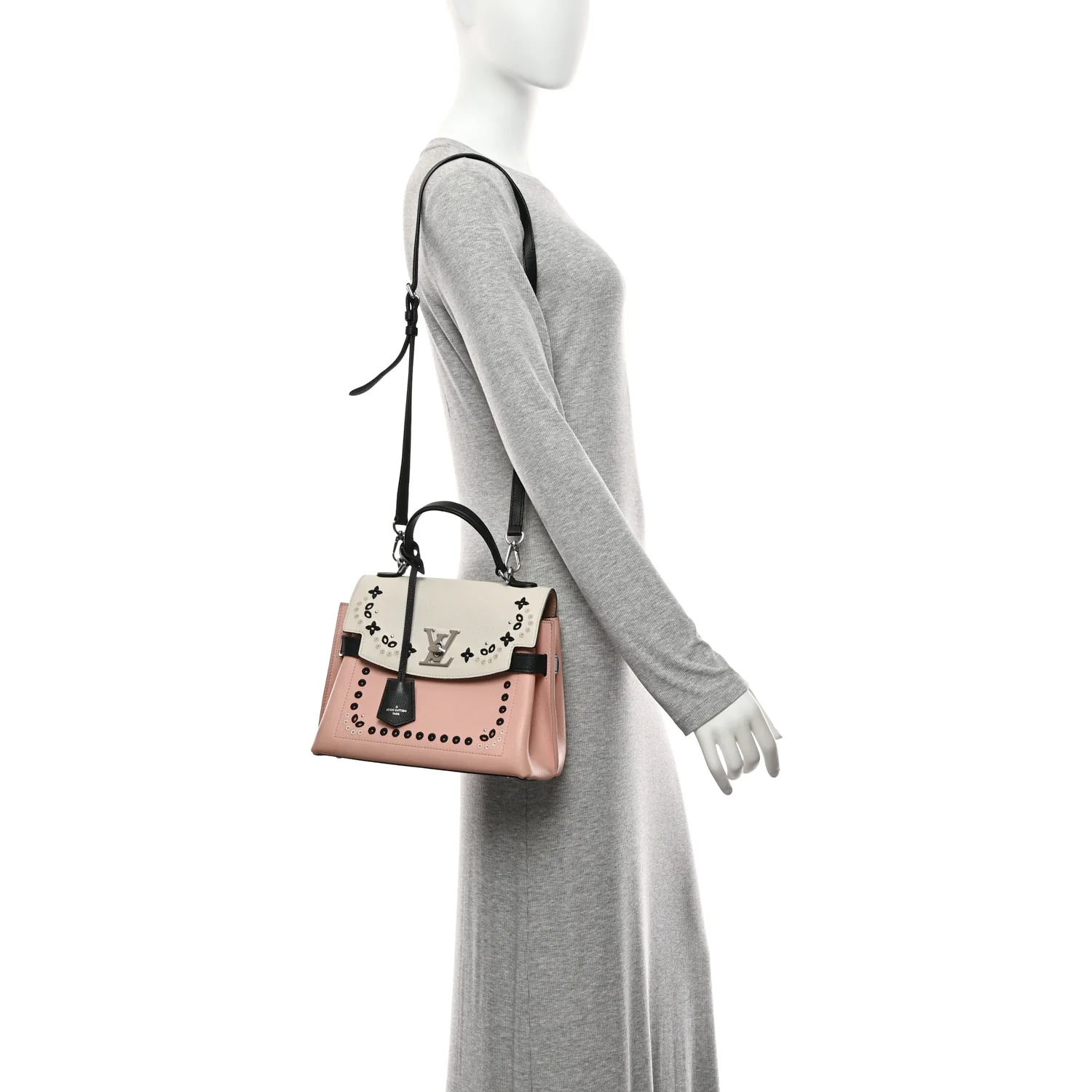 Soft Calfskin Embroidered Lockme Ever BB Rose Pink Snow White Black - Image 2