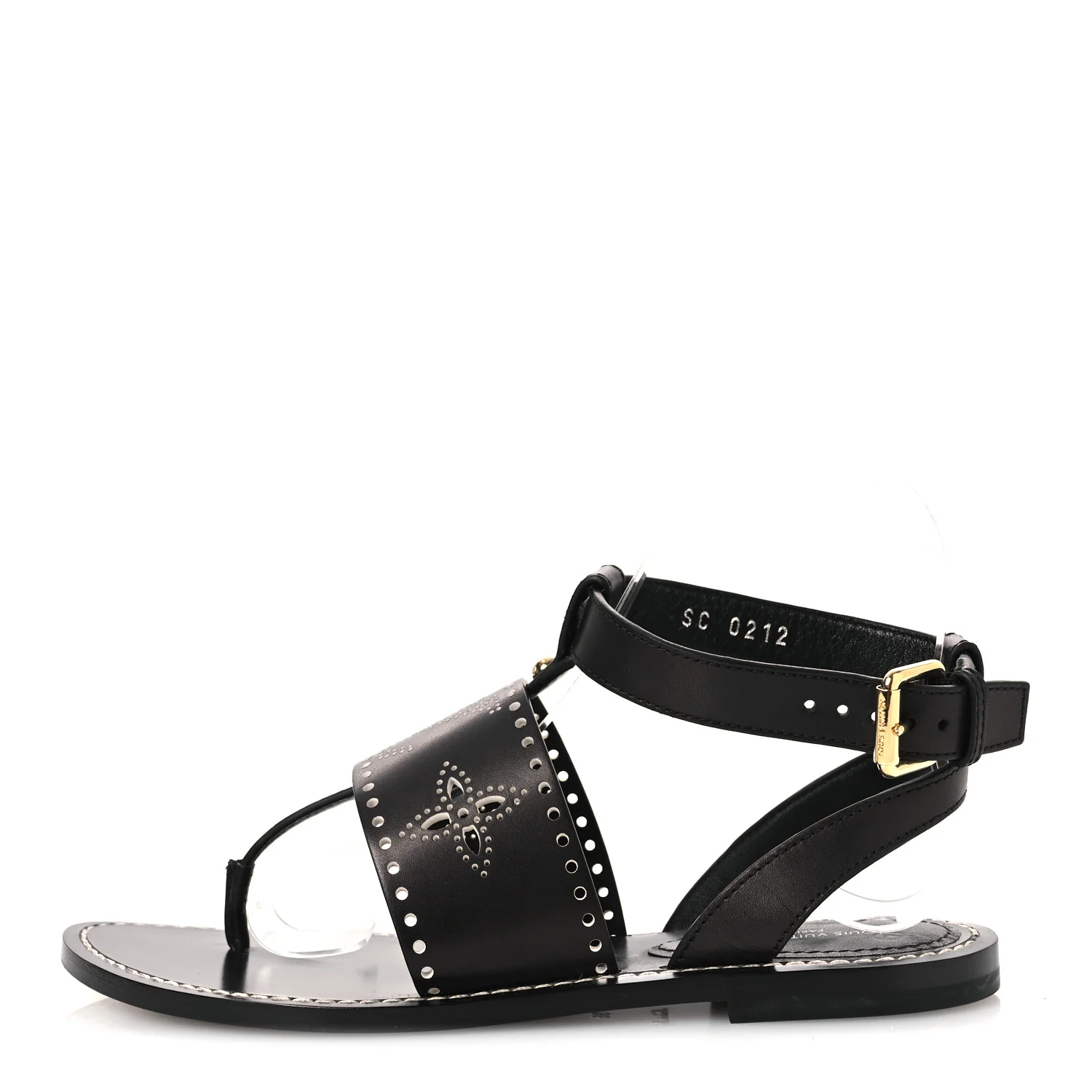 Soft Calfskin Perforated Horizon Flat Sandals 36 Black