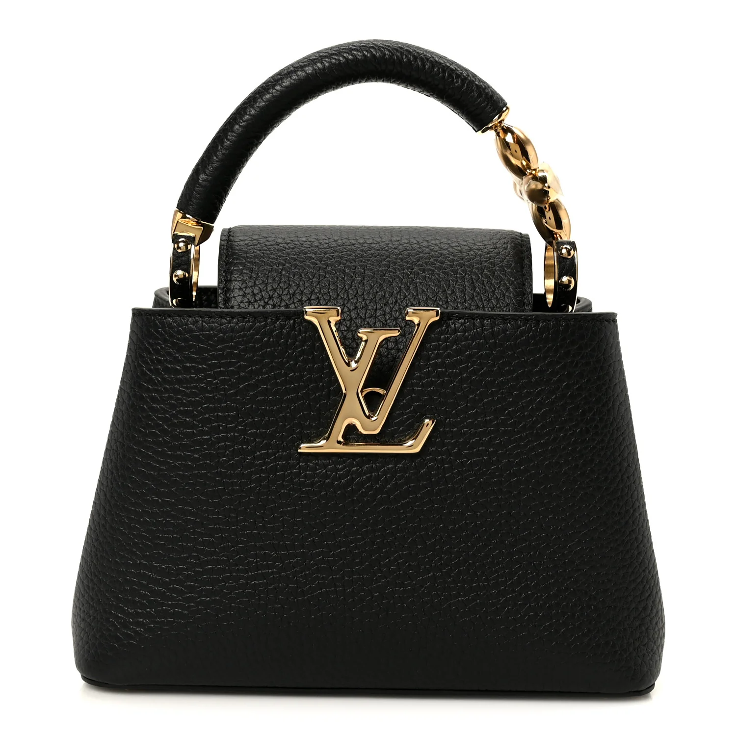 Taurillon Embellished Flower Handle Capucines Mini Black