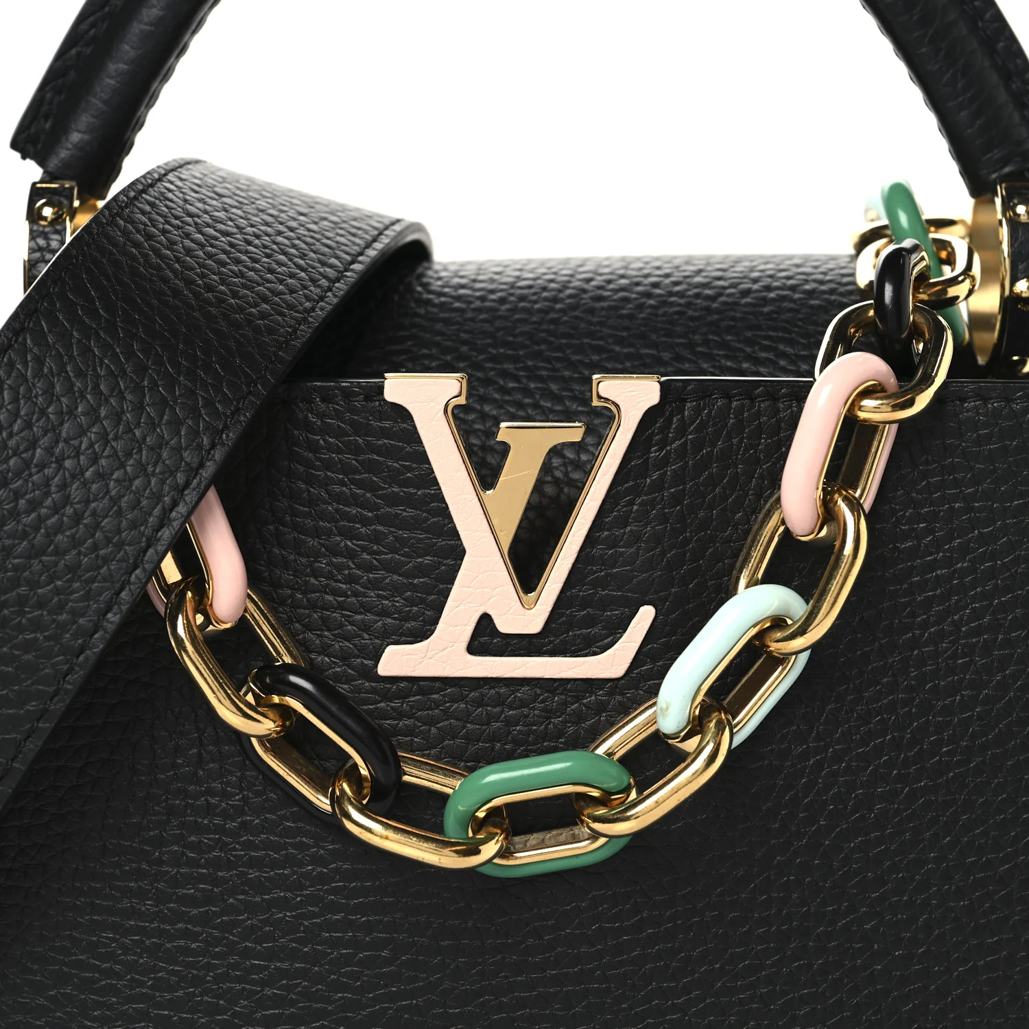Taurillon Enamel Chain Capucines BB Black Multicolor - Image 7