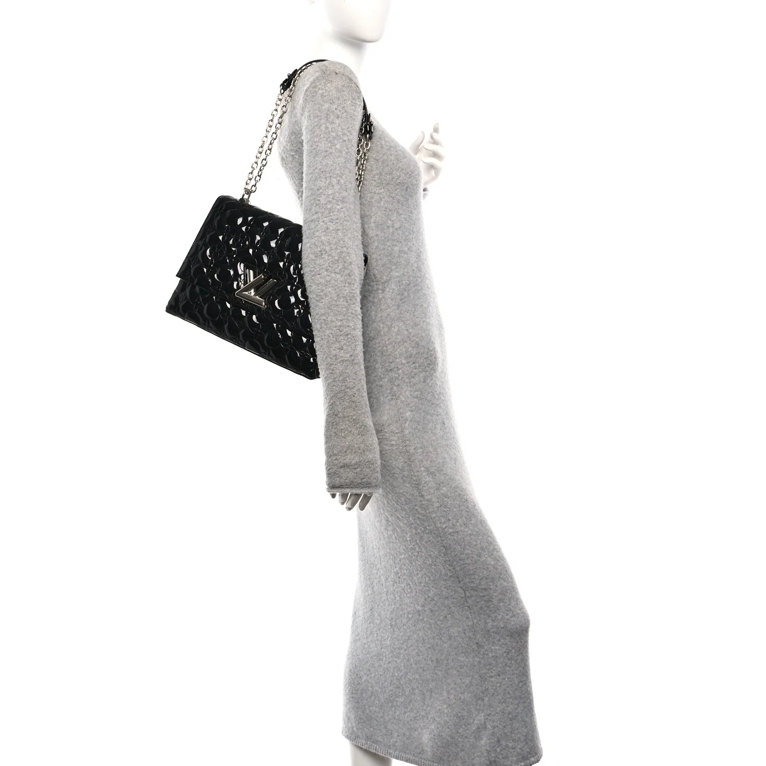 Vernis Flower Quilted Twist Shoulder Bag GM Black - Image 2