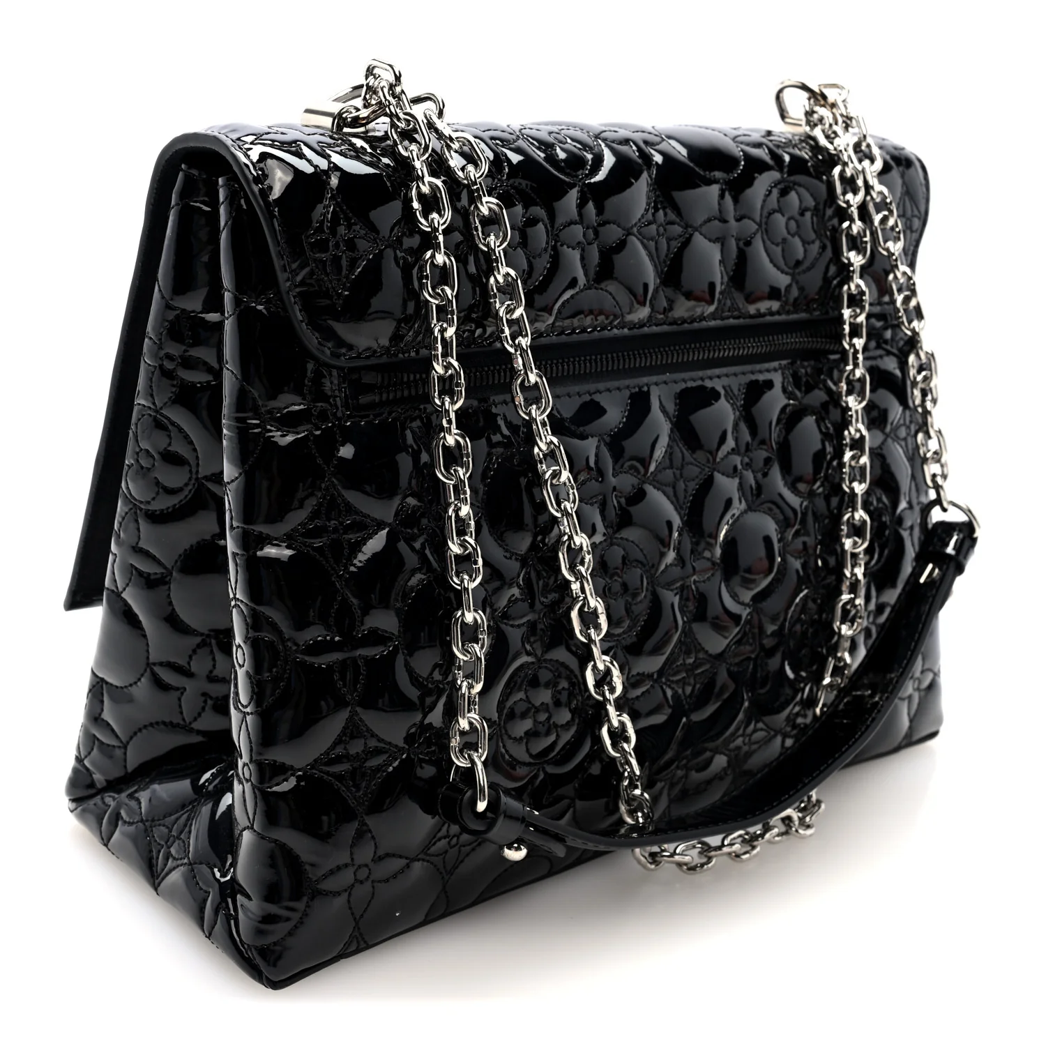 Vernis Flower Quilted Twist Shoulder Bag GM Black - Image 3