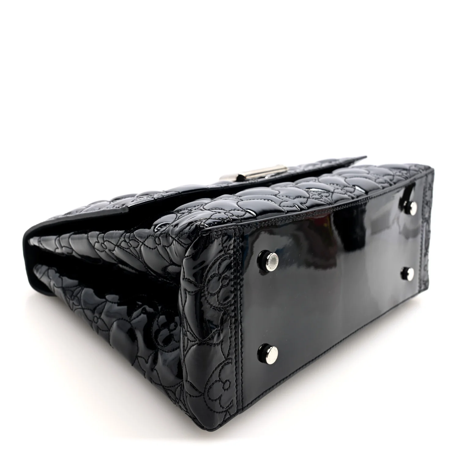 Vernis Flower Quilted Twist Shoulder Bag GM Black - Image 4