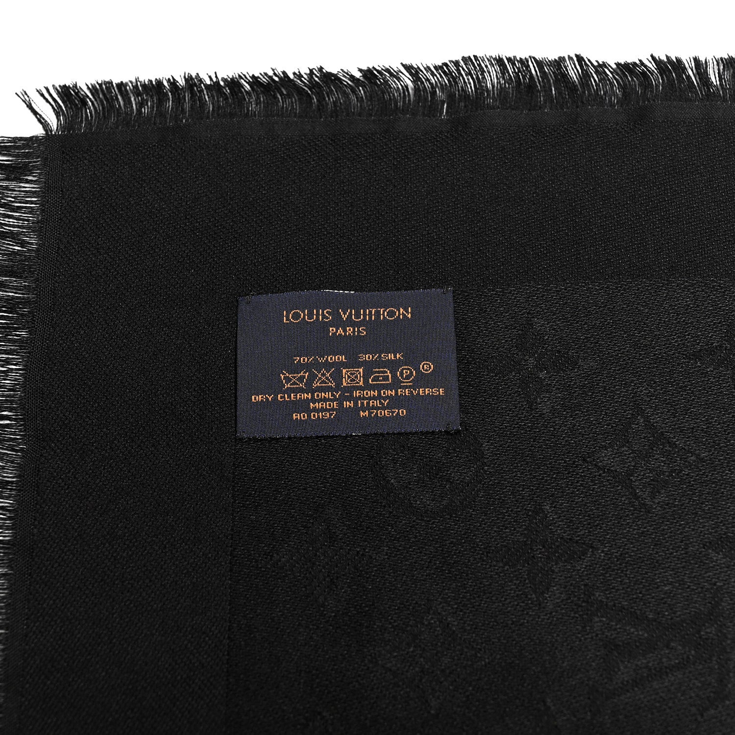 Wool Silk Allover Monogram Micro Stud More Monogram Shawl Black Gold - Image 3