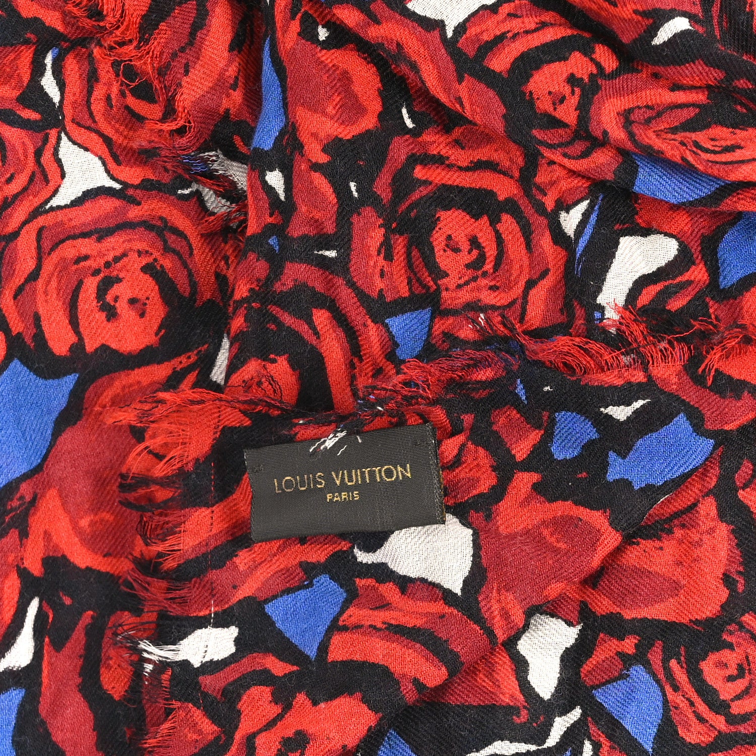 Wool Silk Cashmere Rock N Roses Stole Red Blue Multicolor - Image 3
